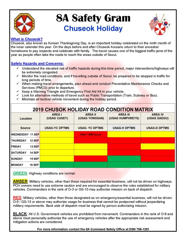 Eighth Army Safety Gram Chuseok Holiday