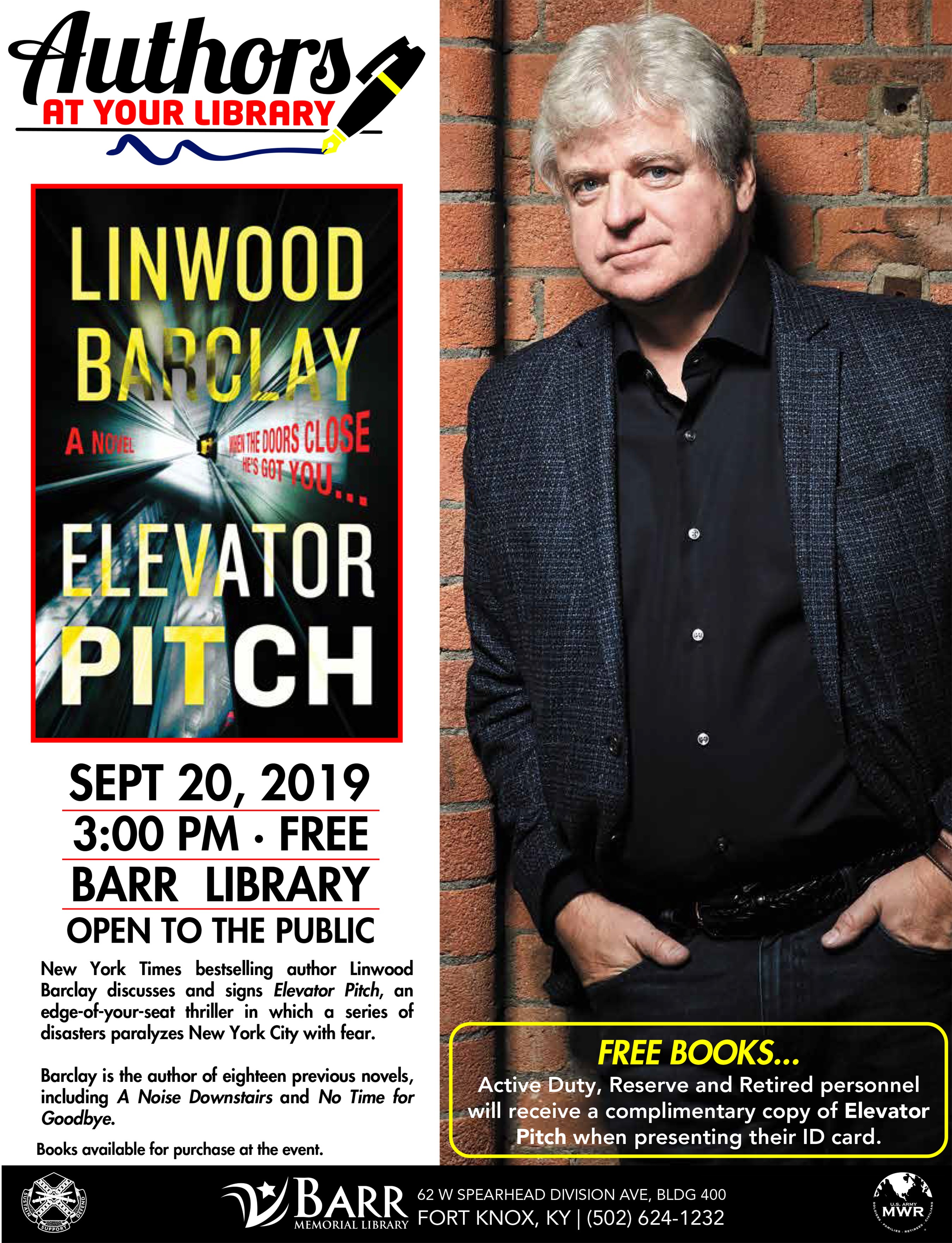 Bestselling author Linwood Barclay coming to Barr library Sept. 20 for