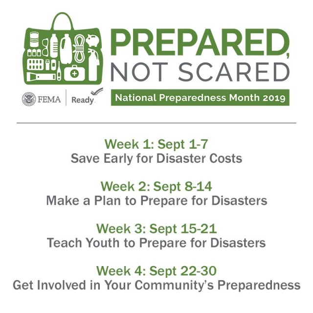 Prepared, Not Scared is the theme for National Preparedness Month 2019