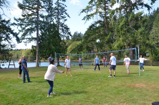 Service members enjoy volleyball