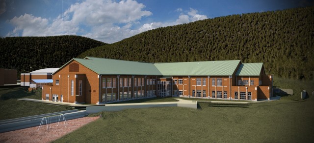 Rendering of school's front.