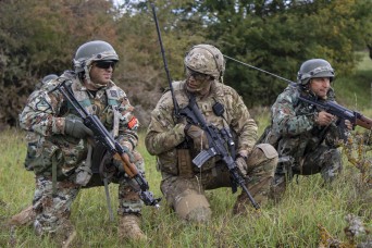 North Macedonia soldiers train with U.S. Soldiers and partner nations during Saber Junction 19 at the Hohenfels Training Area in Germany, Sept. 25, 2019. The exercise is designed to promote interoperability with participating allies and partner nations