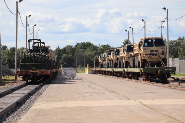 Engineer unit's equipment loaded on railcars at Fort McCoy for deployment
