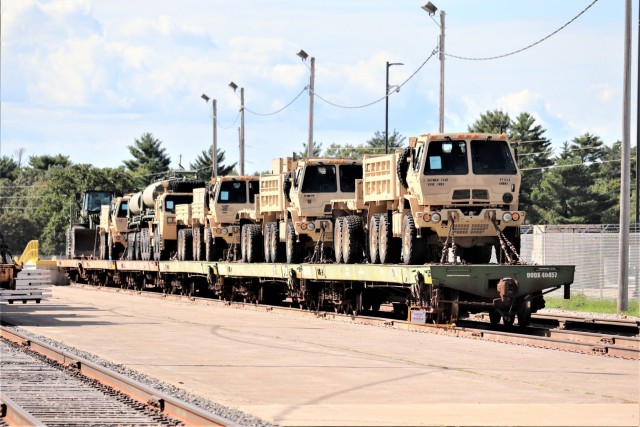 Engineer unit's equipment loaded on railcars at Fort McCoy for deployment