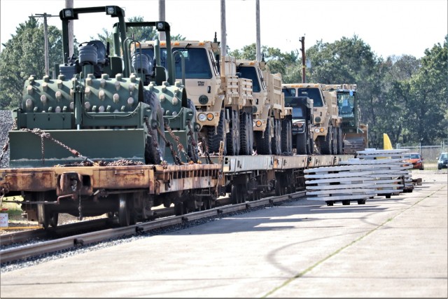Engineer unit's equipment loaded on railcars at Fort McCoy for deployment