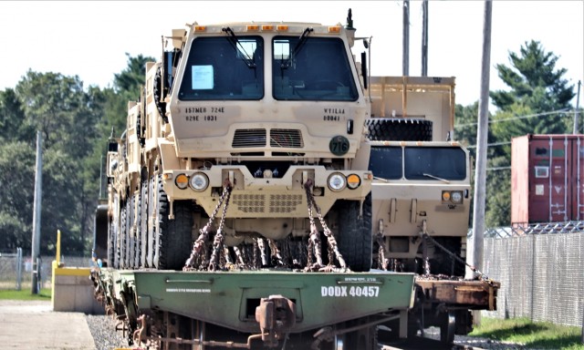 Engineer unit's equipment loaded on railcars at Fort McCoy for deployment