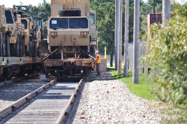 Engineer unit's equipment loaded on railcars at Fort McCoy for deployment