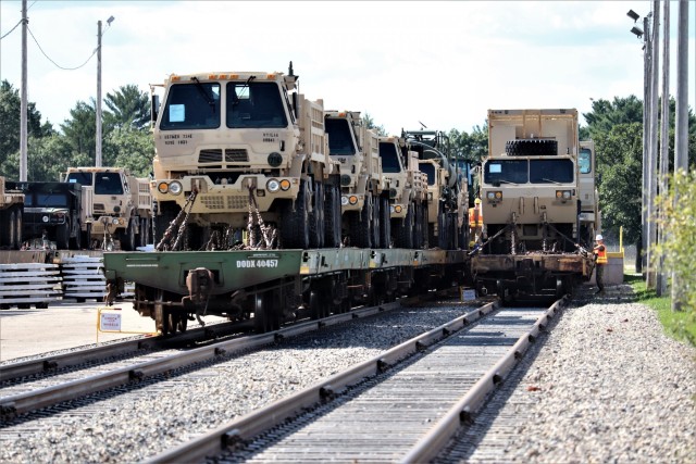 Engineer unit's equipment loaded on railcars at Fort McCoy for deployment