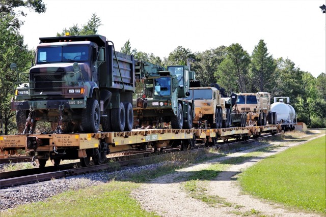 Engineer unit's equipment loaded on railcars at Fort McCoy for deployment