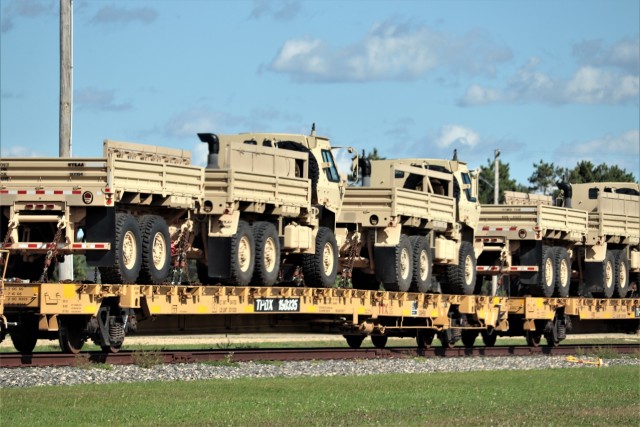 Engineer unit's equipment loaded on railcars at Fort McCoy for deployment