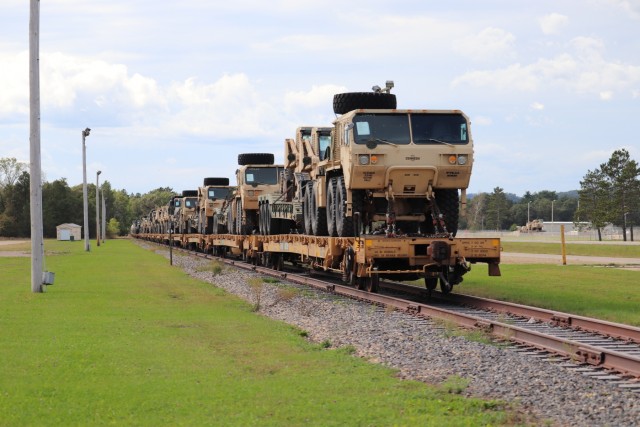 Engineer unit's equipment loaded on railcars at Fort McCoy for deployment