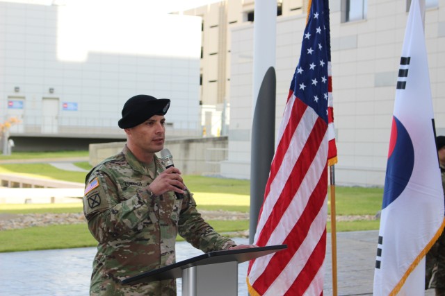 1st Sgt. Cummings, the outgoing First Sergeant, gives remarks