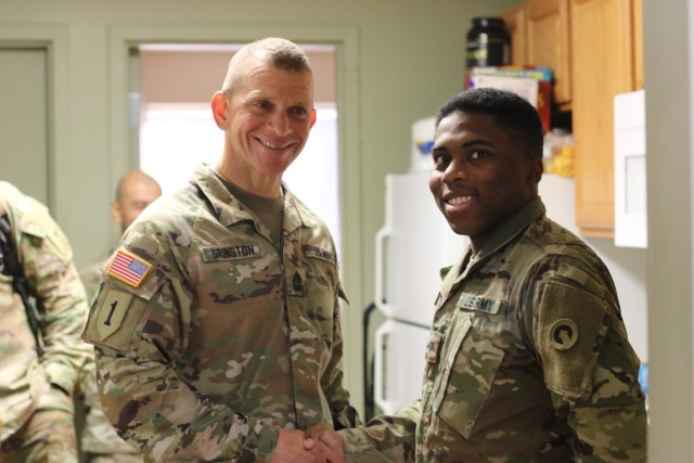 Sgt. Major of the Army Micheal A. Grinston visits 1st Theater Sustainment Command barracks