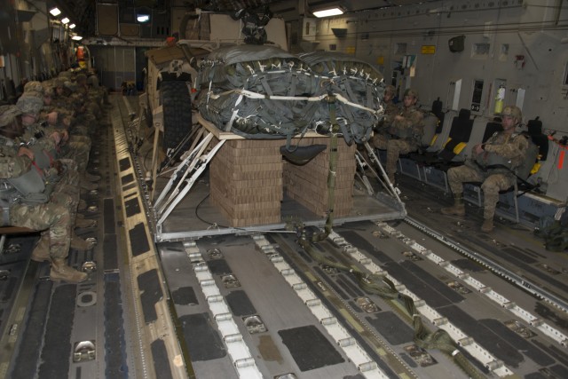 82nd Airborne Soldiers test forklift after cargo aircraft airdrop