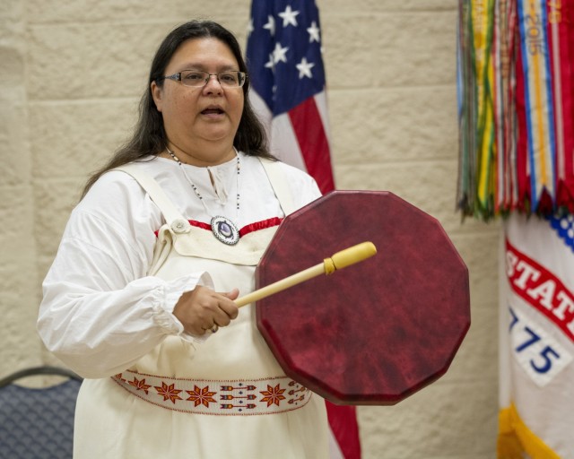 Bekaadiziikwe (Quiet Woman) shares Ojibwa heritage at RIA Observance