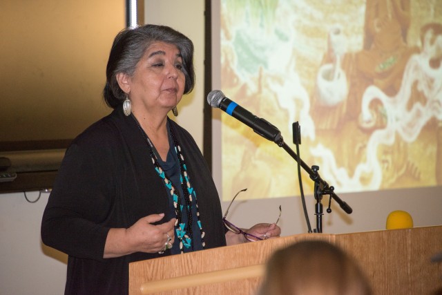 Guest speaker Louise Miranda Ramirez, Chairwoman of the Ohlone/Costanoan-Esselen Nation