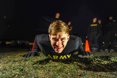 A paratrooper assigned to 503rd Infantry Regiment, performs the hand release pushup during the Army Combat Fitness Test, Jan. 10, 2019, at Caserma Del Din in Vicenza, Italy. (U.S. Army photo by Henry Villarama) 