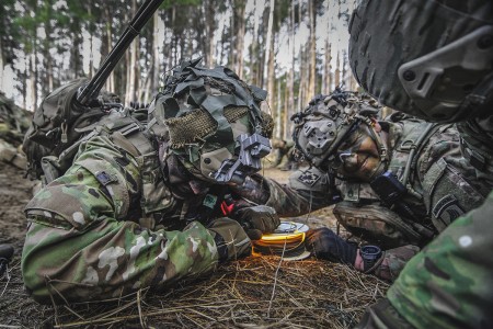 Paratroopers assigned to the 173rd Airborne Brigade pull an M81 igniter to detonate a brazier charge during Exercise Rock Spring 19 at Grafenwoehr Training Area, Germany, March 6, 2019. (U.S. Army photo by Sgt. Henry Villarama)