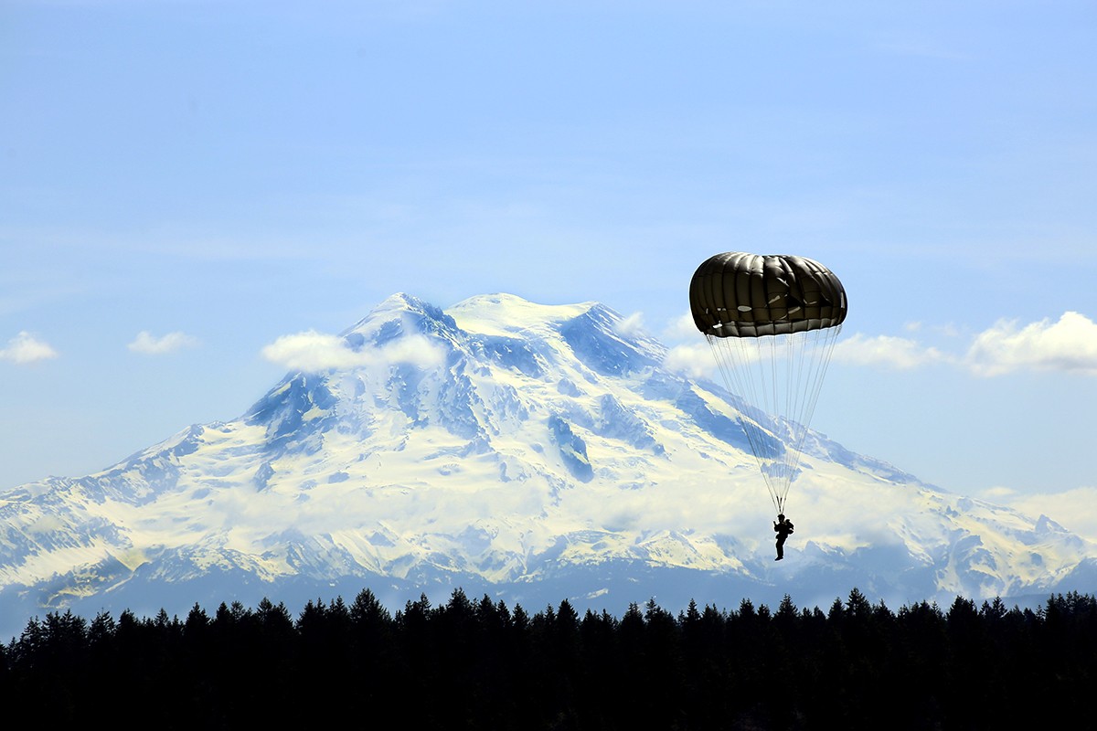 Parachuting past Mt. Rainier
