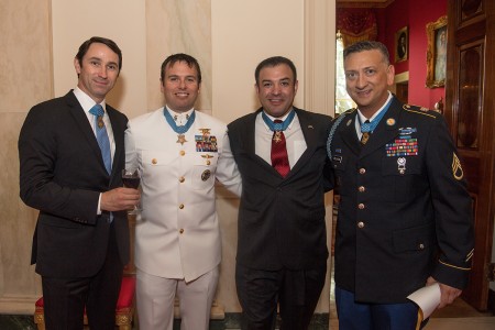 Staff Sgt. David G. Bellavia joins other Medal of Honor recipients, (from left to right) Capt. William Swenson (left), Master Chief Edward Byers Jr., and Sgt. 1st Class Leroy Petry at the White House, Washington, D.C., June 25, 2019. Bellavia was...