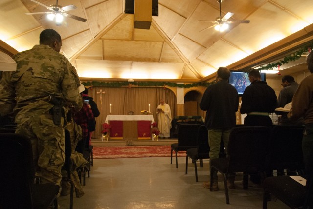 Deployed Service Members Celebrate Christmas Eve Mass on Kandahar Airfield