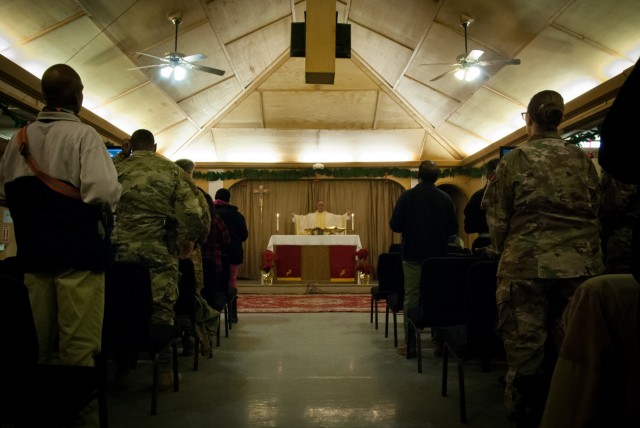 Deployed Service Members Celebrate Christmas Eve Mass on Kandahar Airfield