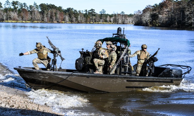 Dutch soldiers participate in the Naval Small Craft Instruction and Technical Training School’s Patrol Craft Advanced Training tactical course at the John C. Stennis Space Center, Miss., Dec. 10, 2019. NAVSCIATTS is a security cooperation...