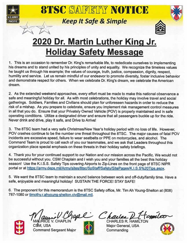 2020 Dr. Martin Luther King Jr. Holiday Safety Message