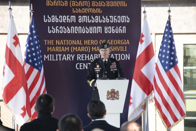 Maj. Gen. Milhorn delivers remarks during a ribbon cutting ceremony