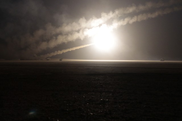 U.S, Kuwait artillery light up the night sky