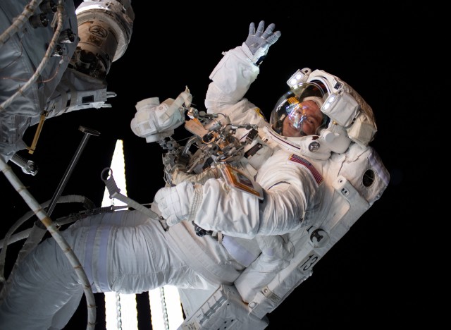 Col. Andrew Morgan, a NASA astronaut, is pictured working outside the International Space Station during a six-hour and 32-minute spacewalk to install the orbiting lab’s second commercial crew vehicle docking port Aug. 21, 2019. Morgan...