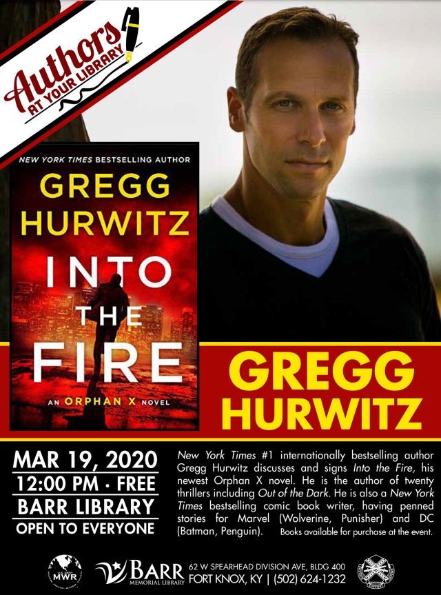 International bestselling author Gregg Hurwitz will visit Barr library March 19