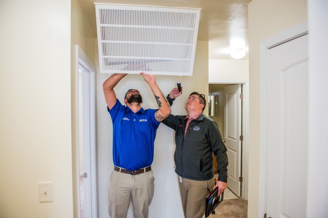 Housing inspectors carry out a quality assurance inspection of a home in the Patton Village housing area at Fort Benning, Ga., Nov. 21, 2019, with the aim of having it ready for occupancy by a military family. Fort Benning has made housing...