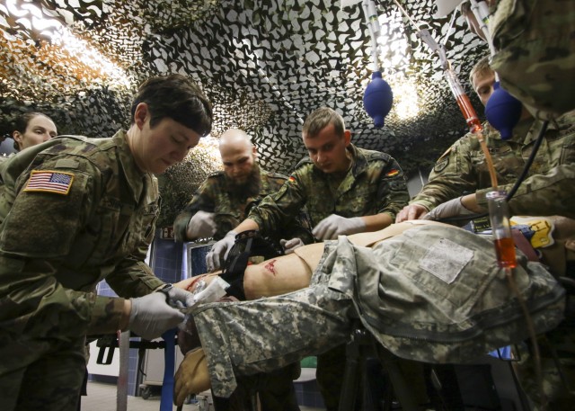 U.S. and German armed forces medical personnel exercise critical skills