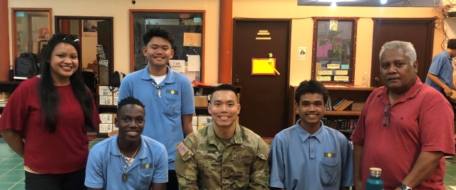 2nd Lt./Dr. Thomas Lee works on Camp to the Future logo design and social media with Palau’s Ministry of Health and Ministry of Education representatives and Palau High School students at the final planning meeting at Palau High School March 3,...