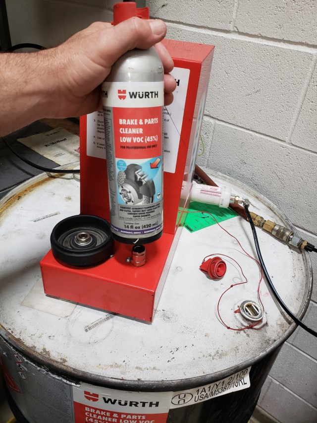 Immediate cost savings, waste reduction, and improved safety were realized by the IN ARNG by switching from conventional brake cleaners to a sustainable refillable charging station. The rechargeable cans used with the new refillable system have reduced the aerosol waste stream and saved money. It is a safe and easy system for employees to use.
