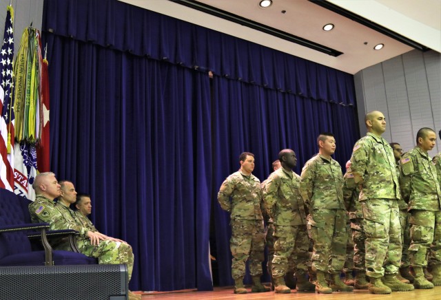 Leadership from the U.S. Army Reserve Cyber Protection Brigade and 335th Signal Command (Theater), recognize Soldiers assigned to Detachment 1 - USAR-CPB, during a ceremony at the Army Research Laboratory, College Park, Maryland, February 22. The...