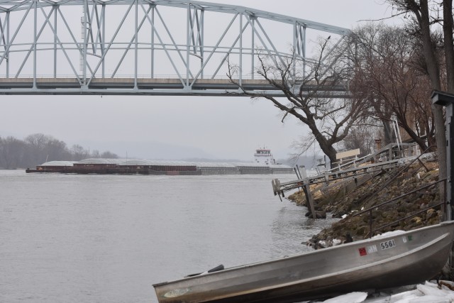The Motor Vessel Miss Doris pushes 12 barges up the Upper Mississippi River in Wabasha, Minnesota, March 18. The tow is the first vessel of the 2020 navigation season to reach Lake Pepin.
...