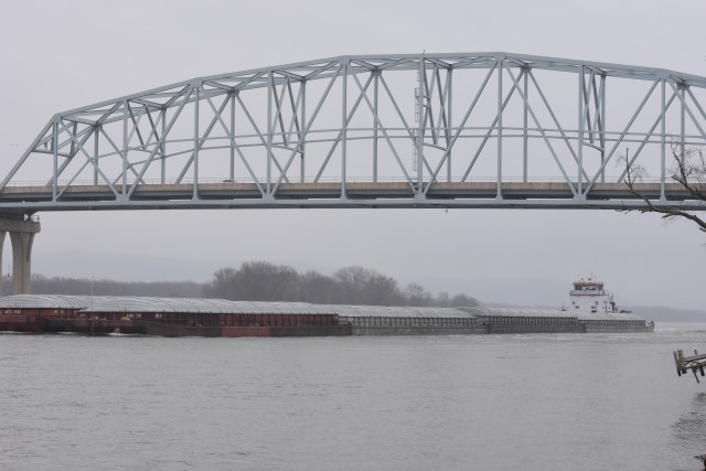 The Motor Vessel Miss Doris pushes 12 barges up the Upper Mississippi River in Wabasha, Minnesota, March 18. The tow is the first vessel of the 2020 navigation season to reach Lake Pepin.
...