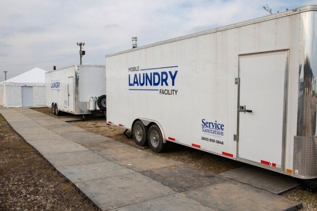 Among the basic services provided to Soldiers waiting out their mandatory 14-day quarantines are laundry facilities. (U.S. Army photo by Maj. Deirdra Johnson)