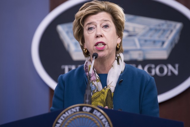 Under Secretary of Defense for Acquisition and Sustainment Ellen Lord briefs the press about acquisition in regards to COVID-19, at the Pentagon, Washington, D.C., March 25, 2020. (DoD photo by Lisa Ferdinando)
