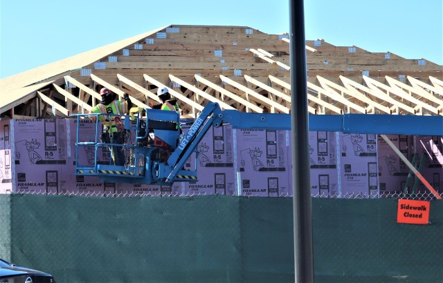 Workers with contractor Relyant Global LLC of Maryville, Tenn., continue work on a U.S. Army Corps of Engineers-led project March 4, 2020, to build seven new military family housing units at the South Post Housing area at Fort McCoy, Wis. A...