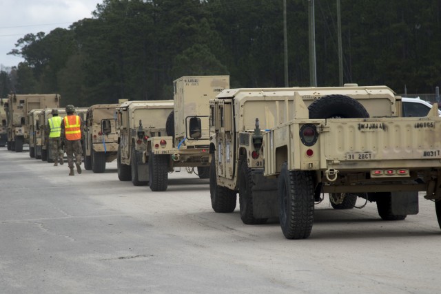 Soldiers with 3rd Infantry Division begin convoy operations to Savannah, Ga., on Feb. 5, 2020. This movement of equipment is in preparation for the DEFENDER-Europe 20 exercise which takes place in multiple European countries. The U.S. military - with the support of and in conjunction with our NATO allies and partners - is ready to deploy, fight and win decisively against any near-peer adversary in a joint, multi-domain, high-intensity conflict. (U.S. Army photo by Pfc. Carlos Cuebas Fantauzzi, 22nd Mobile Public Affairs Detachment)