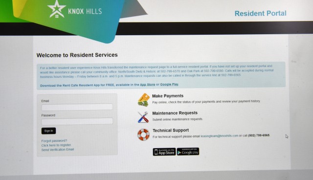 Fort Knox residents are encouraged to visit the Resident Portal website for maintenance work orders and to download the RENTCafe app, where they can post and track work orders faster and easier.