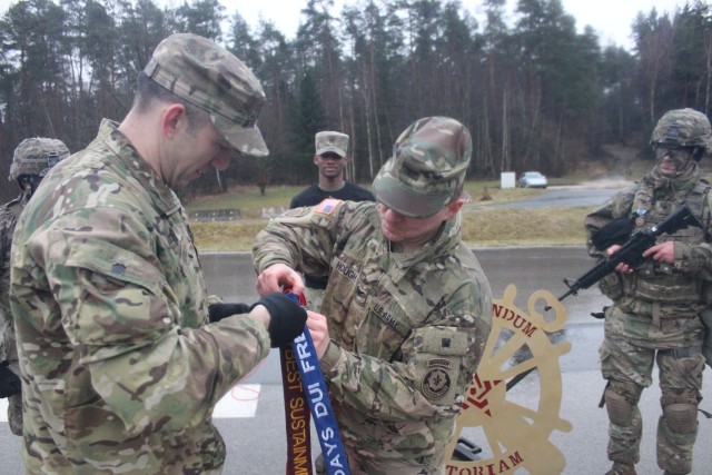 U.S. Soldiers from the Regimental Engineer Squadron, 2d Cavalry Regiment win the regimental Best Sustainer Competition in Vilseck, Germany, March 10, 2020.  The event was the inaugural iteration of the newly created competition, which featured logistics Soldiers from across the regiment. (U.S. Army photo by 1st Lt. Connor Coombes)