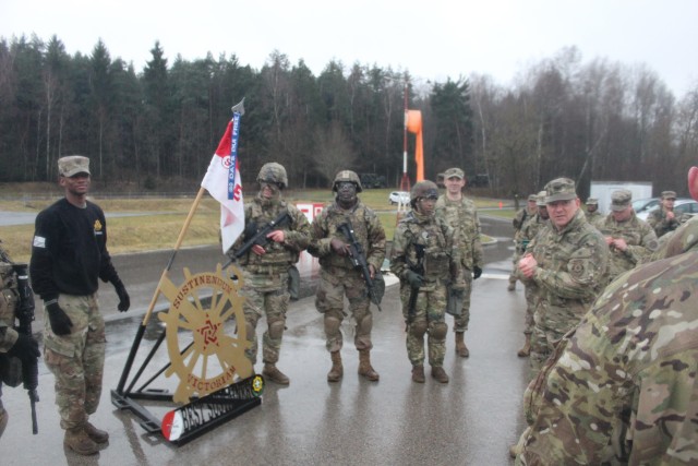 U.S. Soldiers, assigned to the Regimental Engineer Squadron, 2d Cavalry Regiment, win the regimental Best Sustainer Competition in Vilseck, Germany, March 10, 2020.  The event was the inaugural iteration of the newly created competition, which featured logistics Soldiers from across the regiment. (U.S. Army photo by 1st Lt. Connor Coombes)