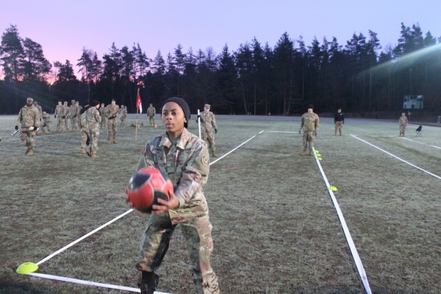 A U.S. Sustainment Soldier, assigned to the 2d Regimental Support Squadron, 2d Cavalry Regiment, competes in the regimental Best Sustainer Competition held at Rose Barracks, Germany in Vilseck, Germany, March 10, 2020.  The Soldiers planned, resourced and hosted the inaugural iteration of this competition, in which logistical troops from across the regiment participated. (U.S. Army photo by 1st Lt. Connor Coombes)