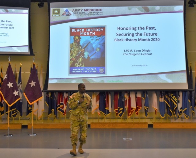 On Feb. 20, 2020, Lt. Gen. R. Scott Dingle, the Army Surgeon General, discussed what Black History Month meant to him at the invitation of the 6th Medical Logistics Management Center (direct supporting unit to Forces Command under administrative...