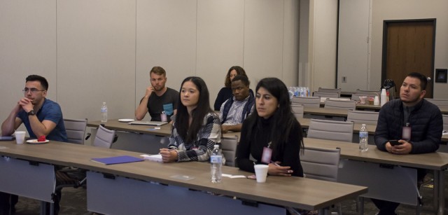 University of New Mexico students listen as U.S. Army Corps of Engineers-Albuquerque District subject matter experts talk about the many offices within the USACE-Albuquerque District, during a STEM outreach event hosted by the U.S. Army Corps of...