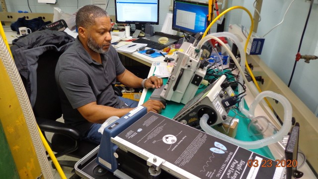Biomedical equipment specialist Willie Kendricks conducts depot-level maintenance at Tobyhanna Army Depot, Penn., on a ventilator as the Army supports COVID-19 response efforts worldwide. Kendricks is employed by the U.S. Army Medical Materiel...